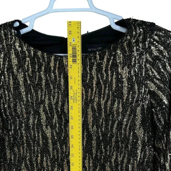 Betsy Adam Womens 10 Metallic Sequined Long Sleeve Mini Cocktail Party Dress - Picture 11 of 15